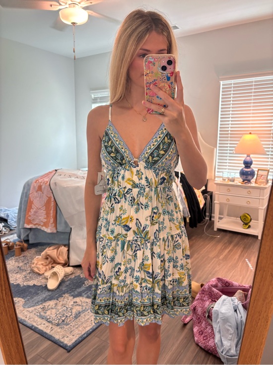 Angie Dresses & Skirts - Angie White Floral V-Neck Spaghetti Strap Mini Dress
